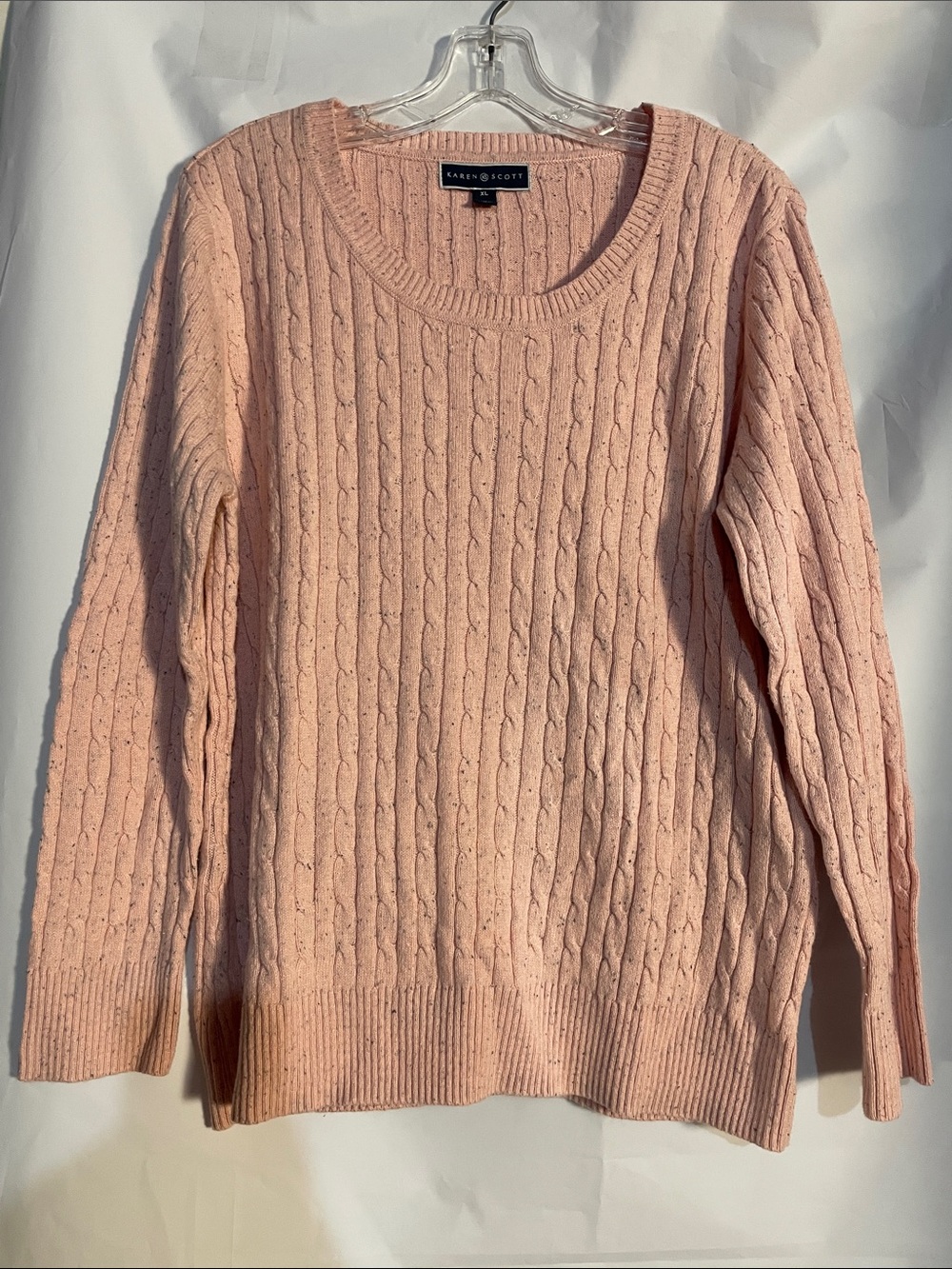 Karen Scott Light Pink Cable Crewneck Sweater, size XL